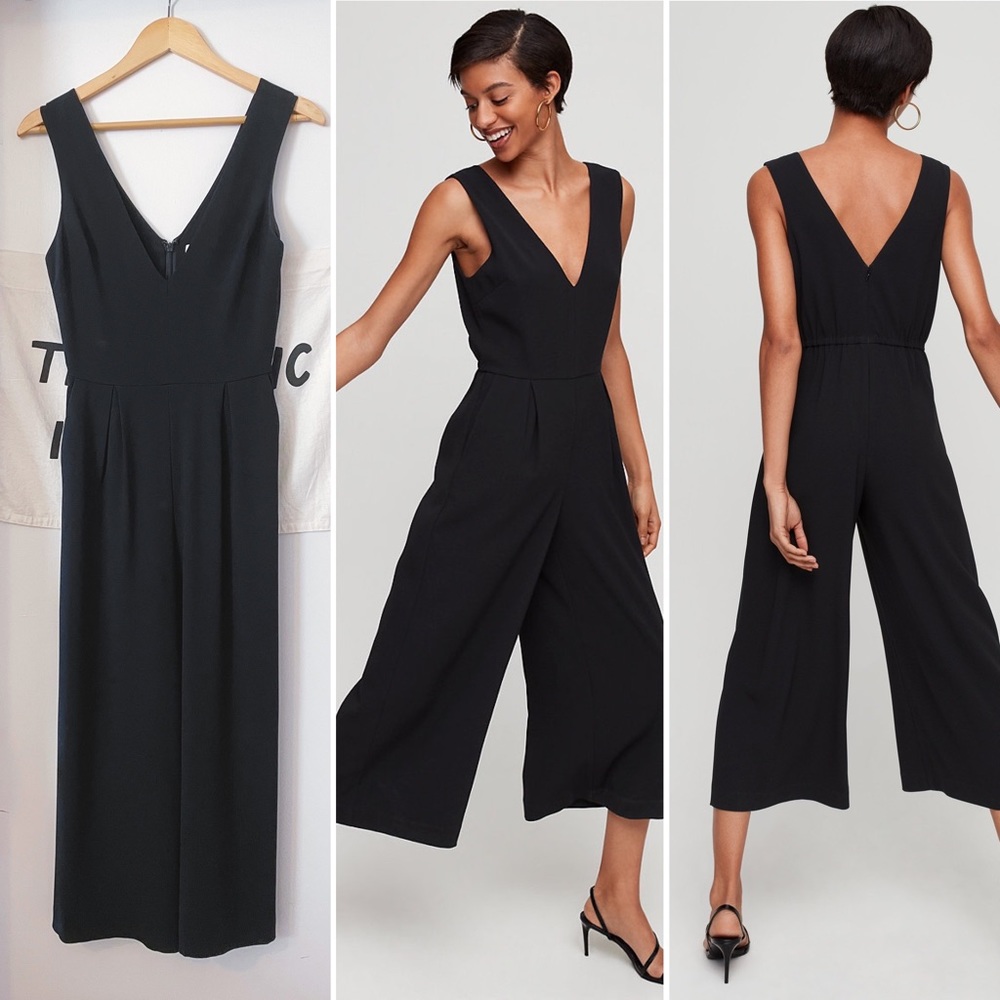 Deep V Neck Wide Leg Jumpsuit